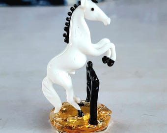Handmade Murano Glass White Horse Sculpture, Desktop Accessory