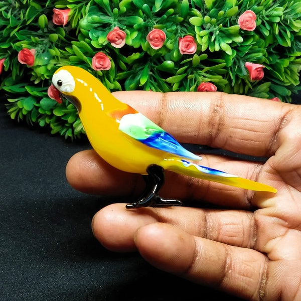 Murano Handmade Glass Art Yellow Macaw Parrot Bird Desk accessories Item