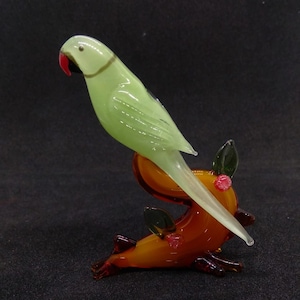 Murano Glass Parrot Figurine Indian Ringneck Green Parrot Sculpture Handmade Parrot Home Decor Parrot With Branches Desktop Parrot