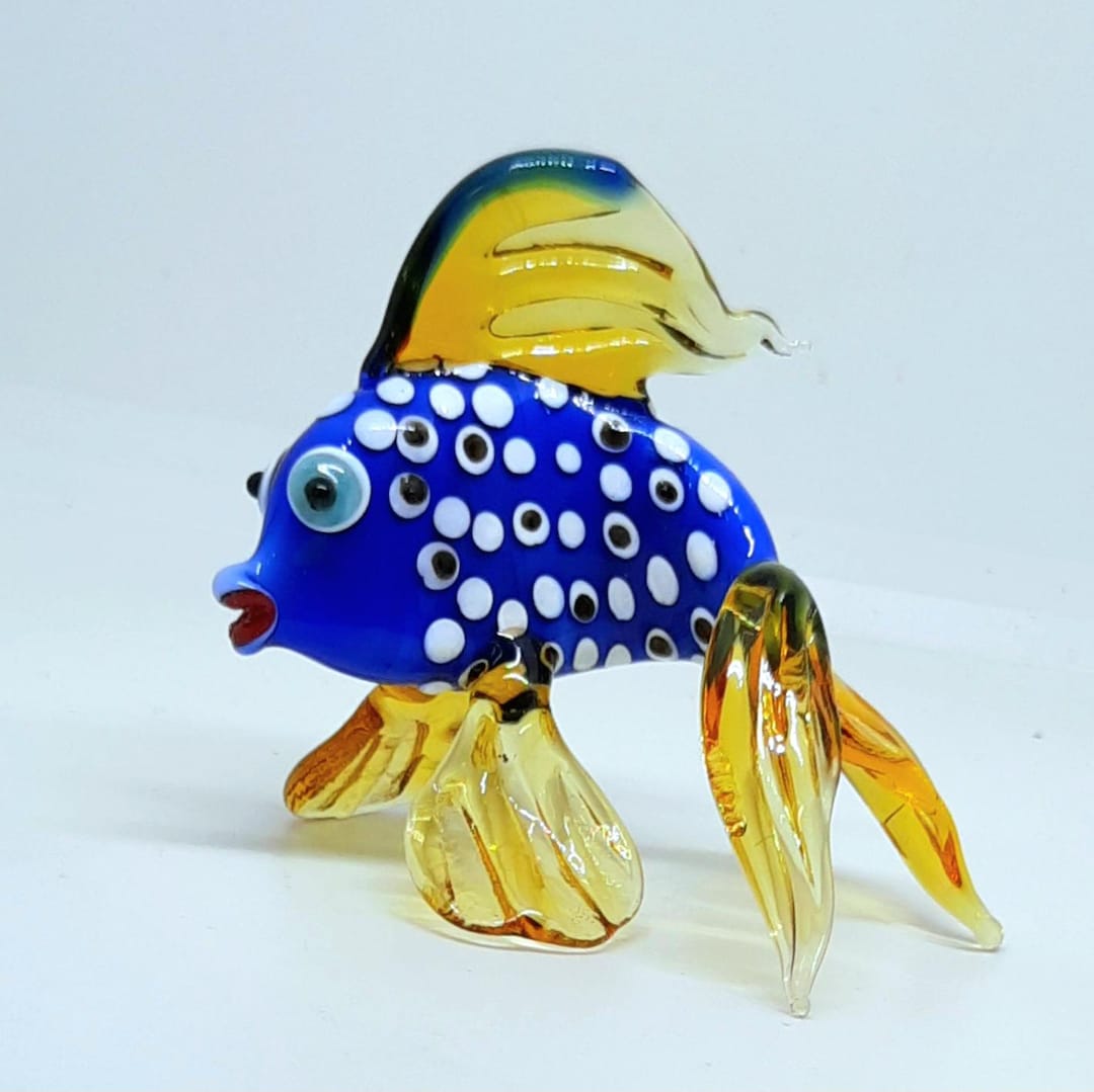 View of Murano Glass Blue Fish Handmade Glass Fish Sculpture Blue Dots Fish ...
