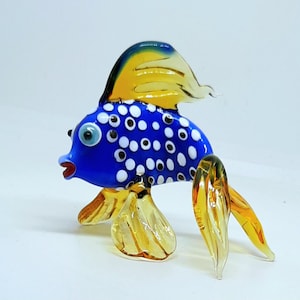 Muranoglas Blå Fisk Handgjord Glasfiskskulptur Blå Prickar Fisk Havsfisk Figur Skrivbordsfisk Akvariefisk