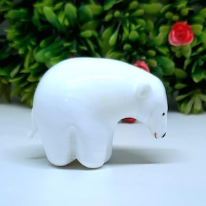 Murano Glass White Polar bear Figurine Handmade Glass Polar Bear Sculpture Homedecor Polar Bear Gifts For Him Desktop Polar Bear Item