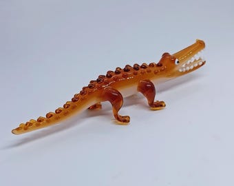 Murano Glass Crocodile Figurine, Handmade Glass Sculpture
