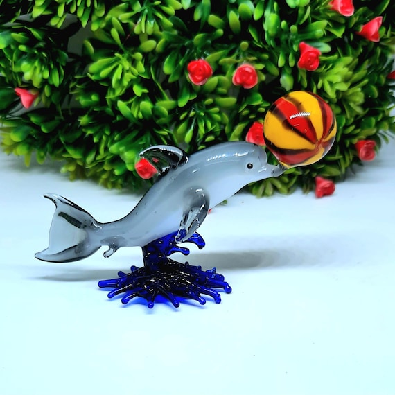 イルカガラスの置物ドルフィン彫刻 ガラスの置物 イルカ 波乗り ドルフィン オーナメント ガラス雑貨