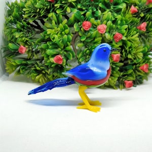 Murano Glass Art Bird Sculpture Blue Color Bird Gift Forhar Desktop Accessories