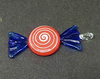 Murano Glass Candy Christmas Ornament, Handmade Sculpture