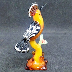 Murano Handmade Glass Hoopoe Bird With Branch Home Ornament