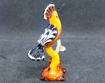 Murano Handmade Glass Hoopoe Bird With Branch Home Ornament