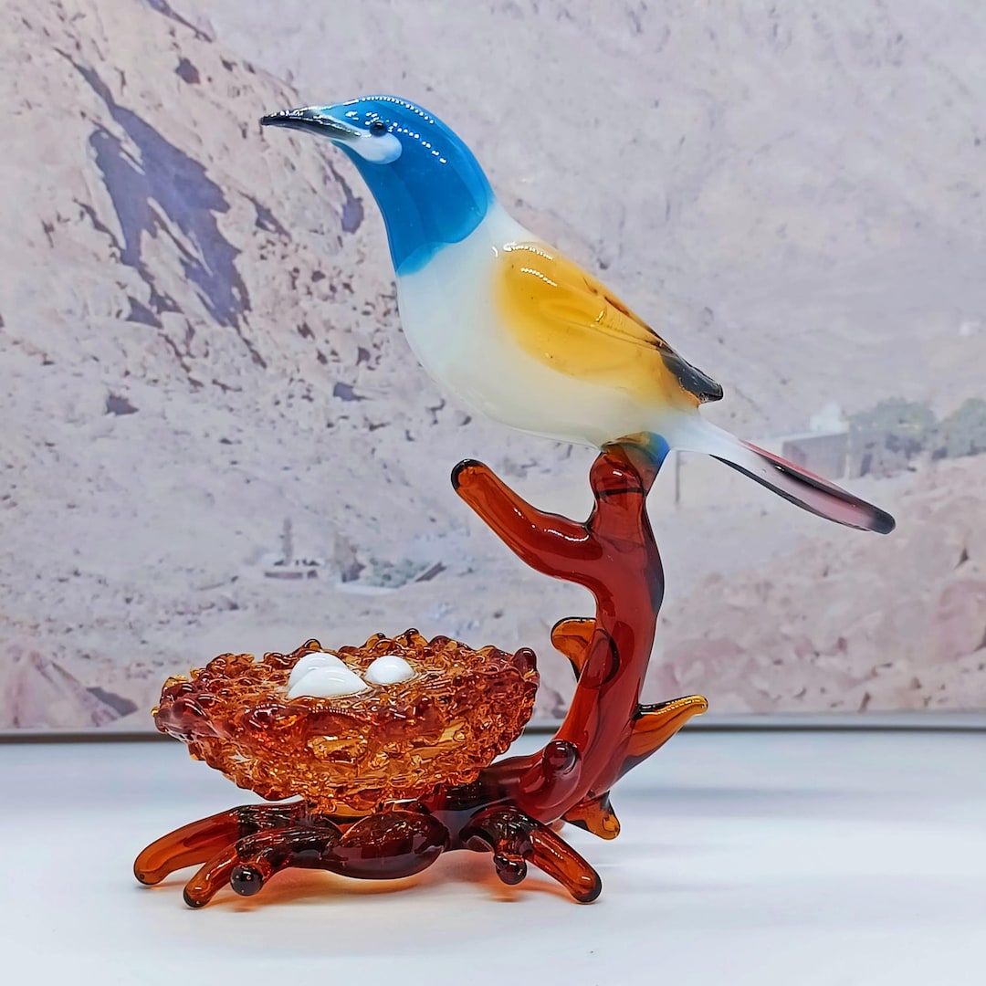 ムラーノガラスの鳥と巣、手作りの鳥の置物 - Etsy 日本