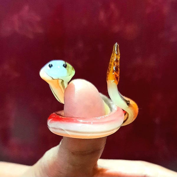 Handmade Murano Glass Rattle Snake Figurine, Rainbow Snake Decor