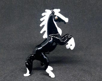 Handmade Murano Glass Black Horse Sculpture, Desktop Decor