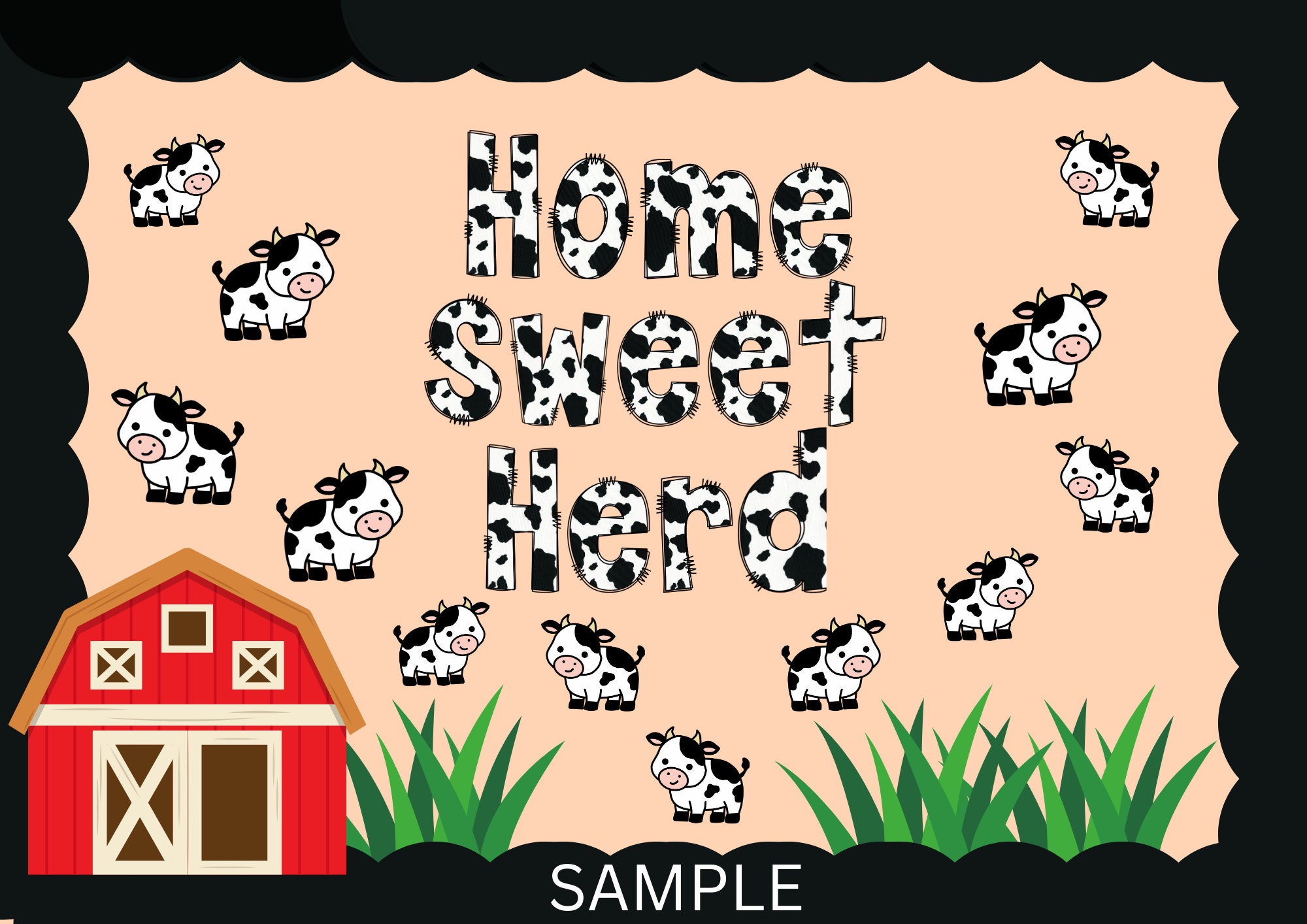 Cow Print Bulletin Board Letters, Farm Print Letters, Cow Classroom