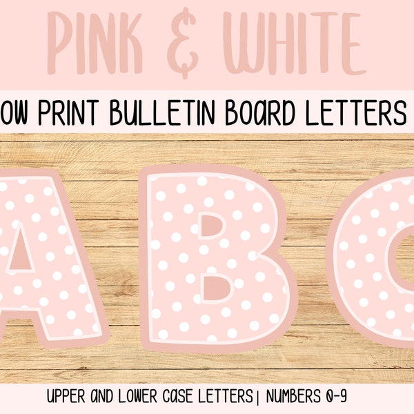 Pretty In Pink Pola Dot letters, pink bulletin board letters, bold pink font, printable font, cute bulletin board font, wall art