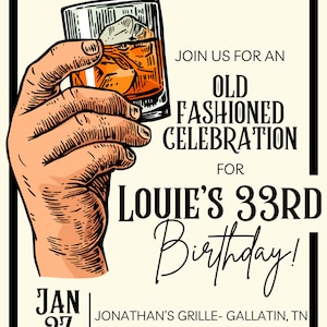 faire-part à l'ancienne | Faire-part d'anniversaire pour homme | faire-part modifiable | Invitation d'anniversaire de whisky | Fête d'anniversaire pour adultes