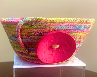 Bright Fabric Basket with Pink Button
