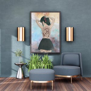 Girl with Tattoo / Digitale Kunst / Poster zum Ausdrucken / Japanisch / Wandkunst