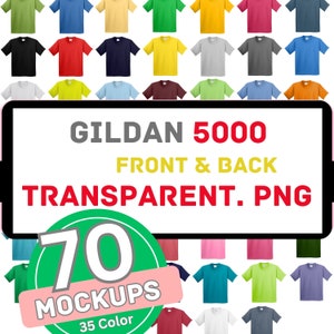 Gildan 5000 Front and Back Mockup Bundle, T Shirt Mockup PNG, G500 Transparent, Front and Back 5000, Mock Up Bundle G500