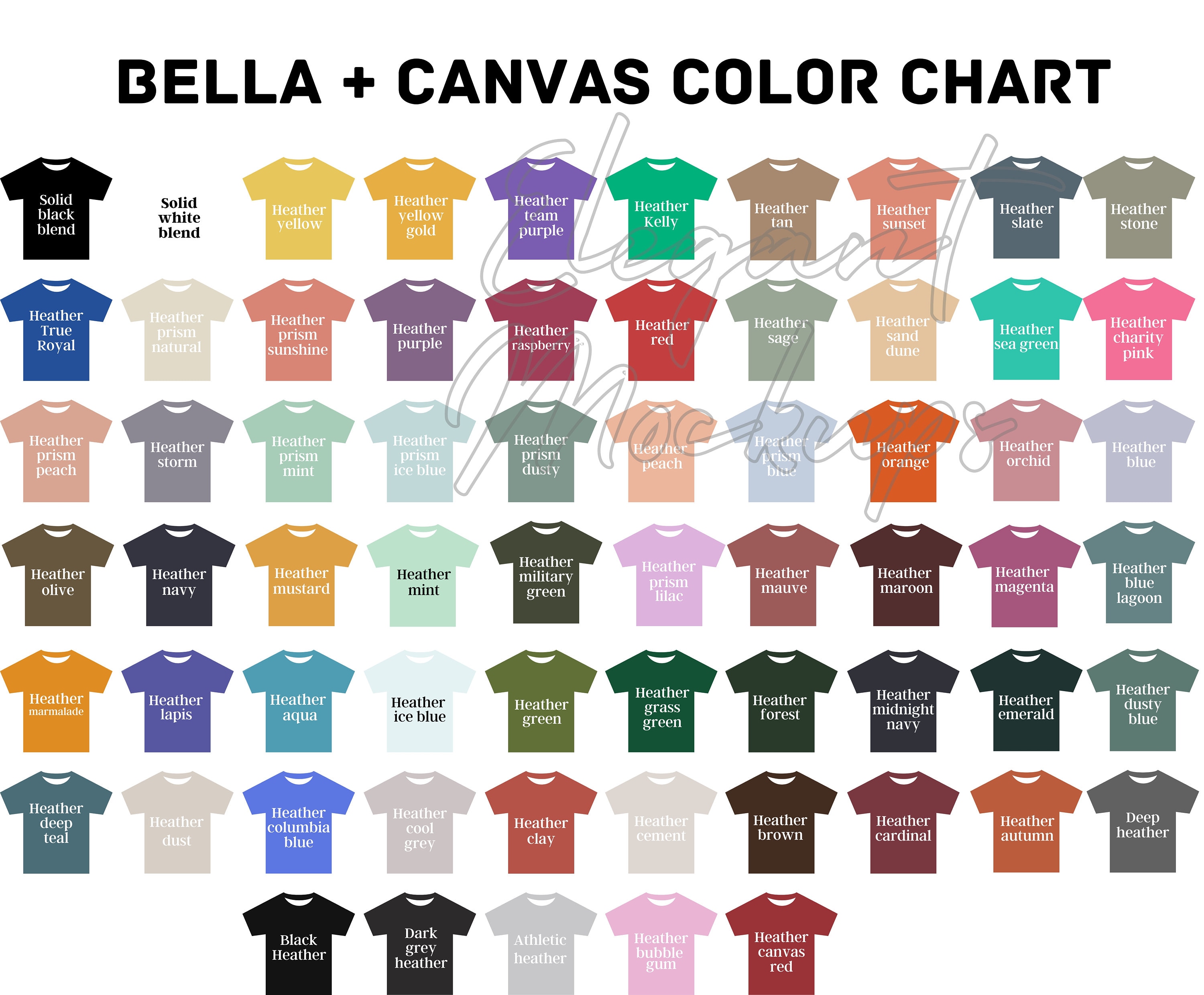 Editable Bella Canvas Color Chart, Bella Canvas 3001 Color Chart, Color