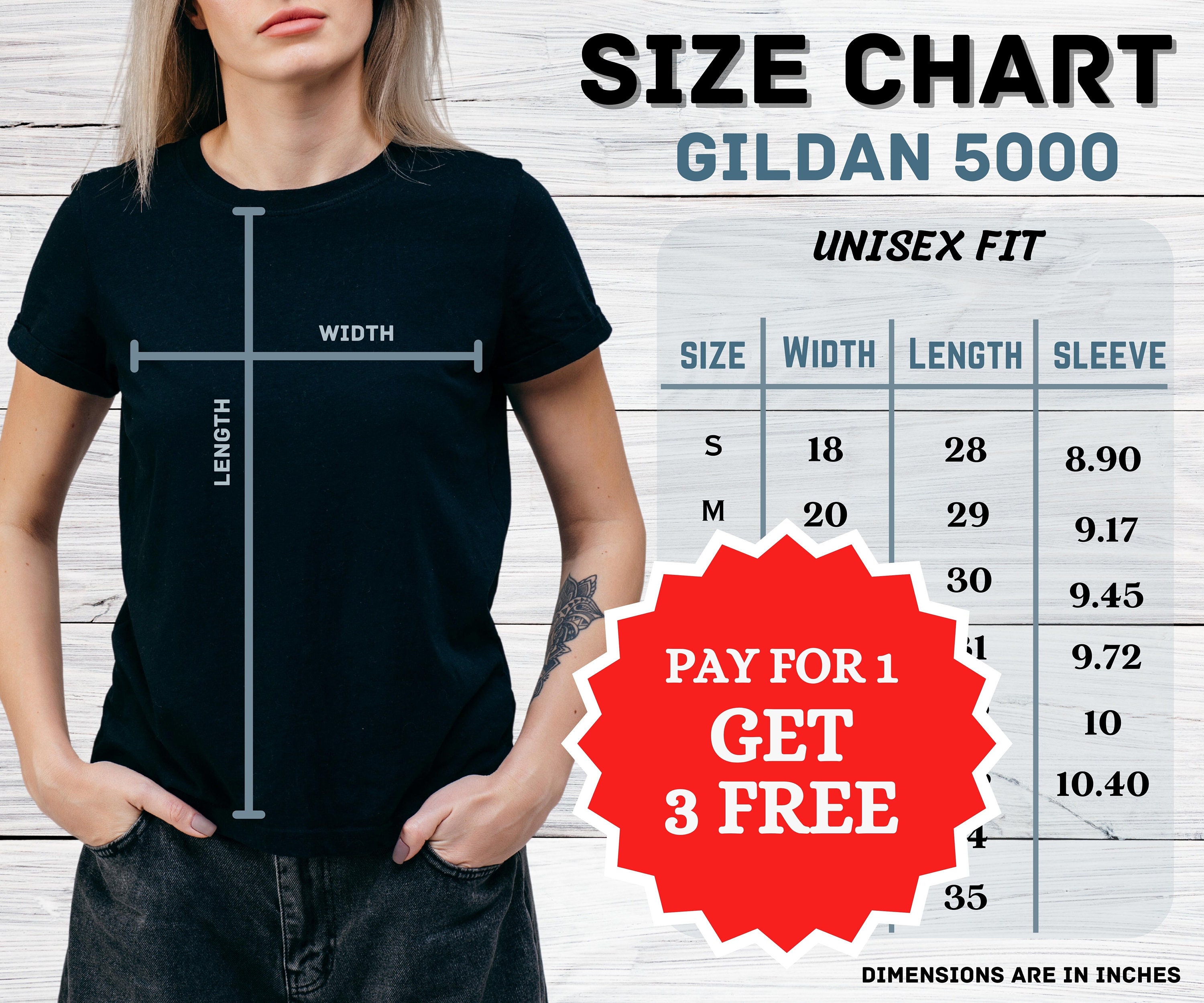 Gildan 5000 Unisex T-shirt Size Chart Mockup (digital Download) - Etsy