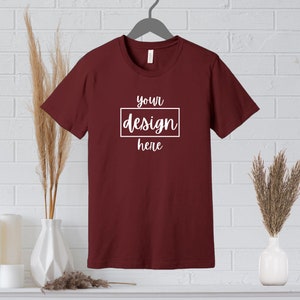 3001 maroon Mockup, Bella Canvas 3001 Mockup, Maroon mockups, Flat Lay Bella Canvas 3001 Tshirt Mock Up, Maroon bella canva