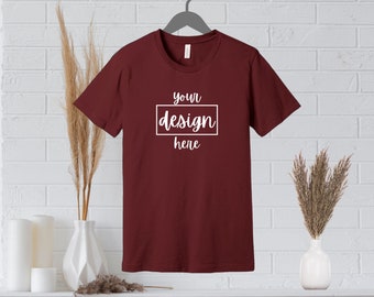 3001 maroon Mockup, Bella Canvas 3001 Mockup, Maroon mockups, Flat Lay Bella Canvas 3001 Tshirt Mock Up, Maroon bella canvas