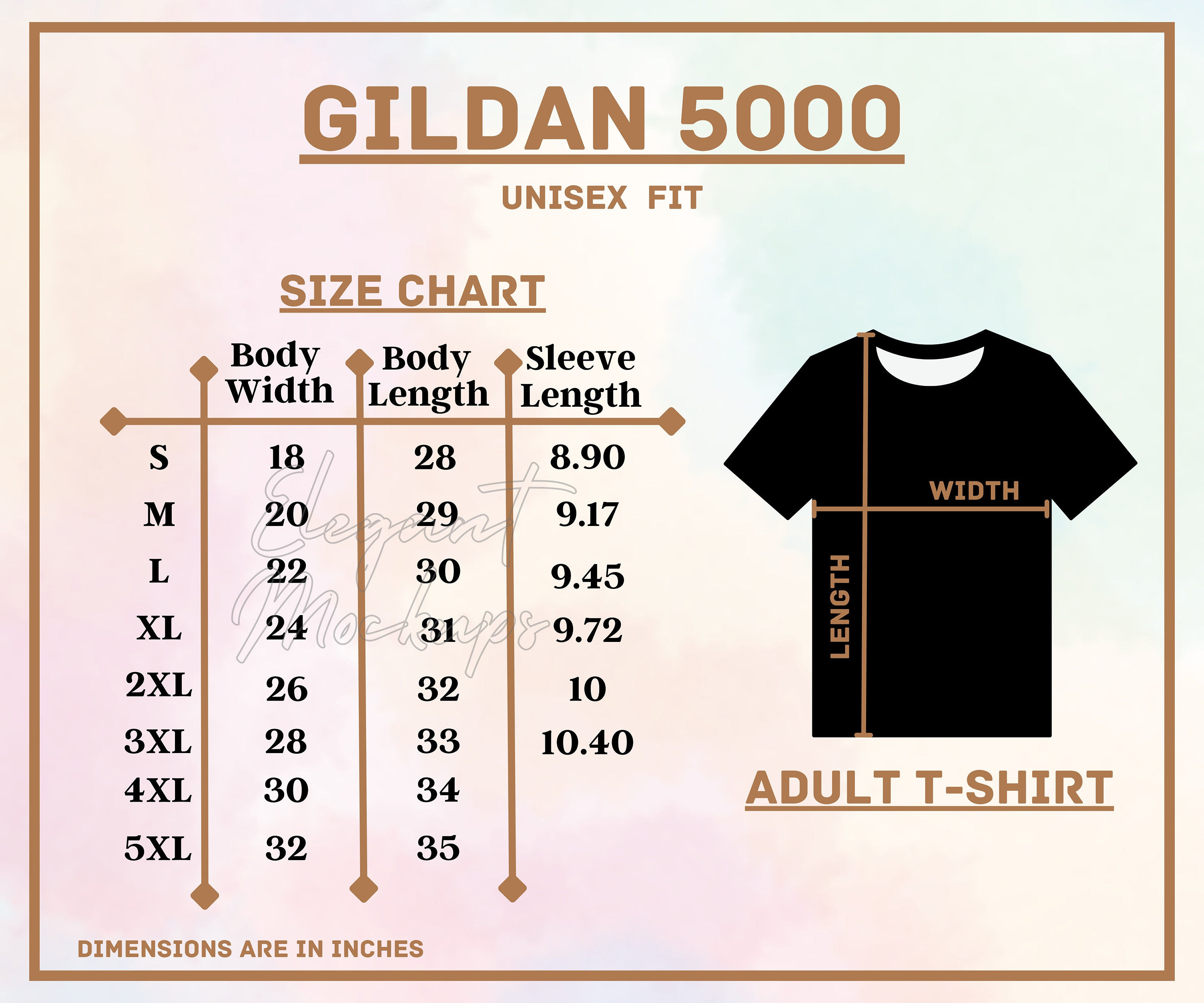Gildan 5000 Size Chart, GILDAN 5000 Unisex Tee Size Chart, 5000 Tee ...