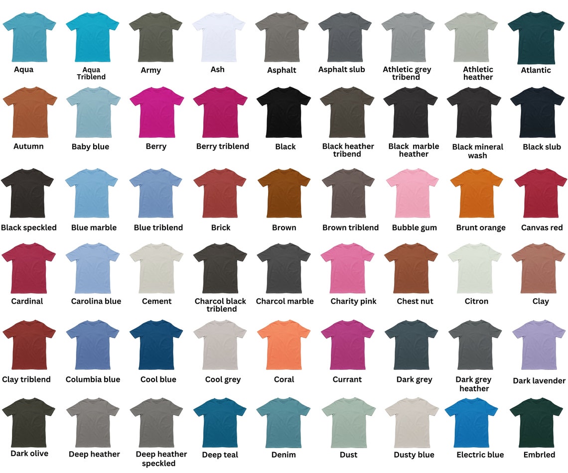 T-shirt Color Chart Template, Bella Canvas Gildan Mockup (PNG) - Etsy