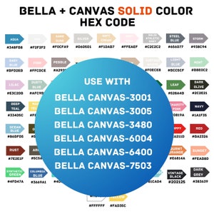 Código hexadecimal Bella + Canvas, carta de colores Bella Canvas 3001, plantilla Canva de carta de colores, carta de colores Gildan, carta de colores cómodos