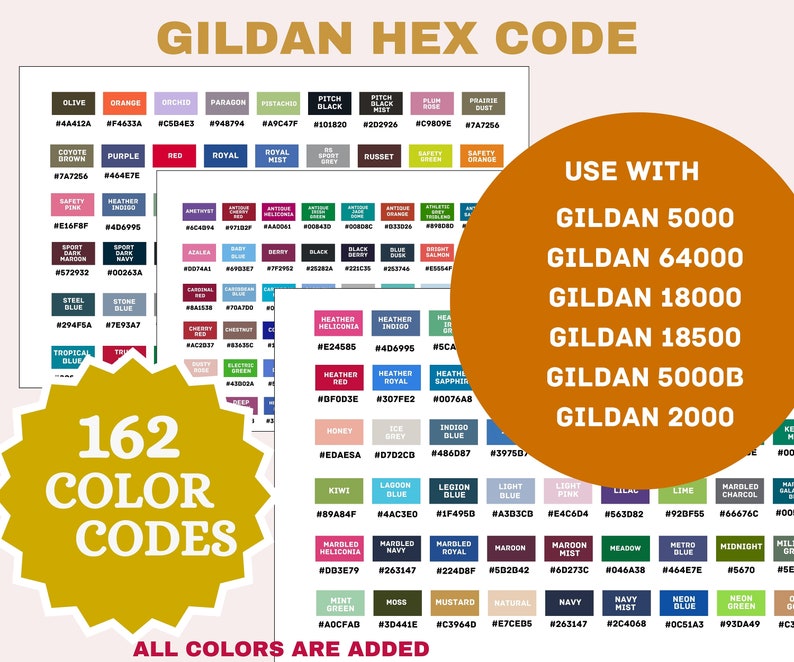 Gildan Hex Code, Color Chart, Gildan Color Chart 5000, Gildan 64000 ...