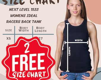 Next Level 1533 Tank Top Size Chart, 1533 Size Chart, Ladies