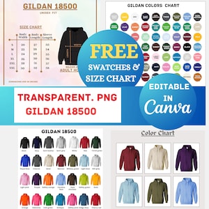 Canva editable Gildan 18500 G185 PNG Transparent Editable Color Chart And Mockup Bundle Gildan 18500 Front and Back Mockup Bundle
