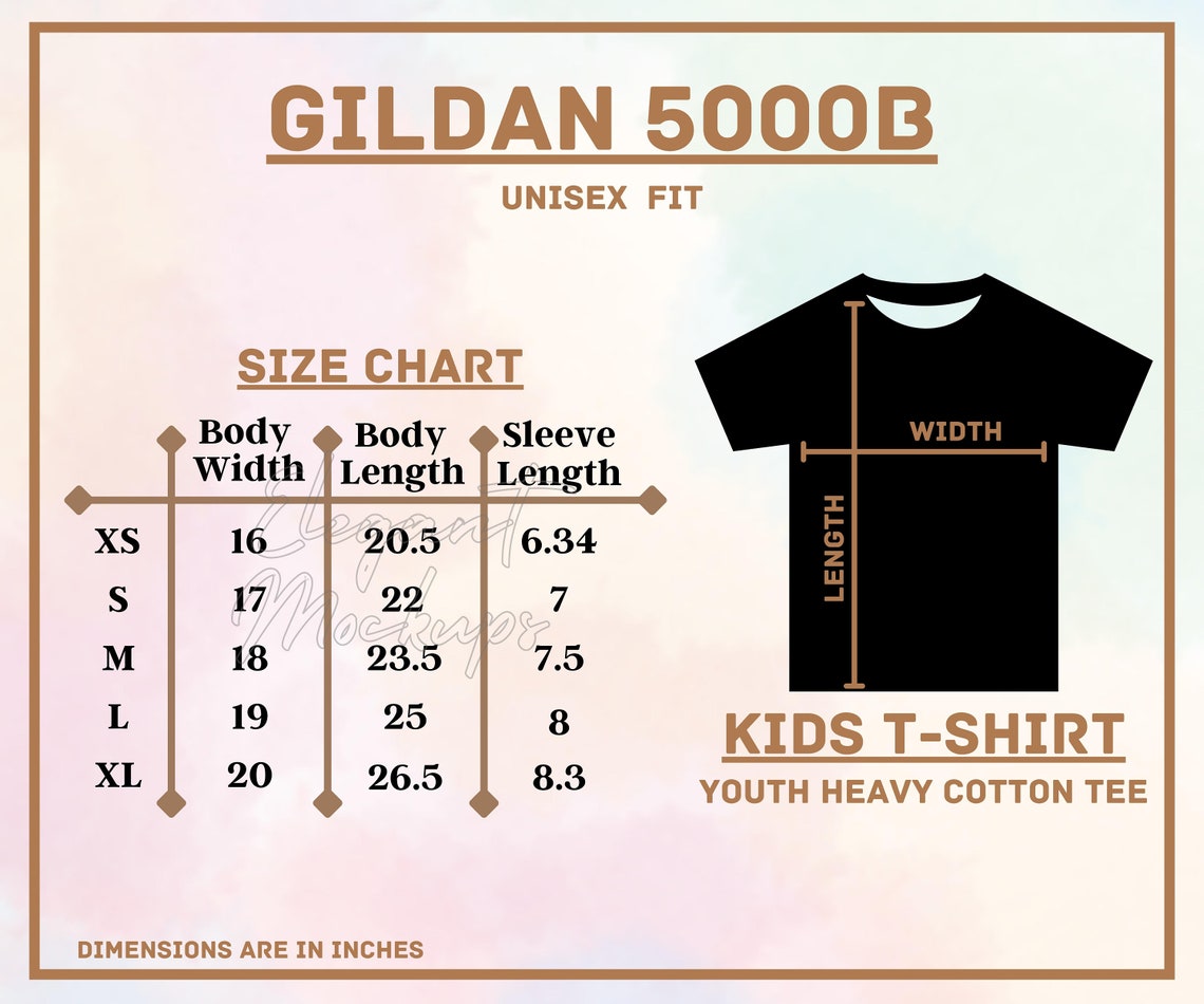 Gildan 5000B Youth Size Chart, T Shirt Mockup, Gildan Tshirt Sizing