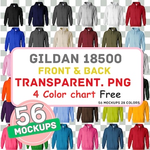 Gildan 18500 G185 PNG Transparent Editable Color Chart And Mockup Bundle Gildan 18500 Front and Back Mockup Bundle, T Shirt Mockup PNG