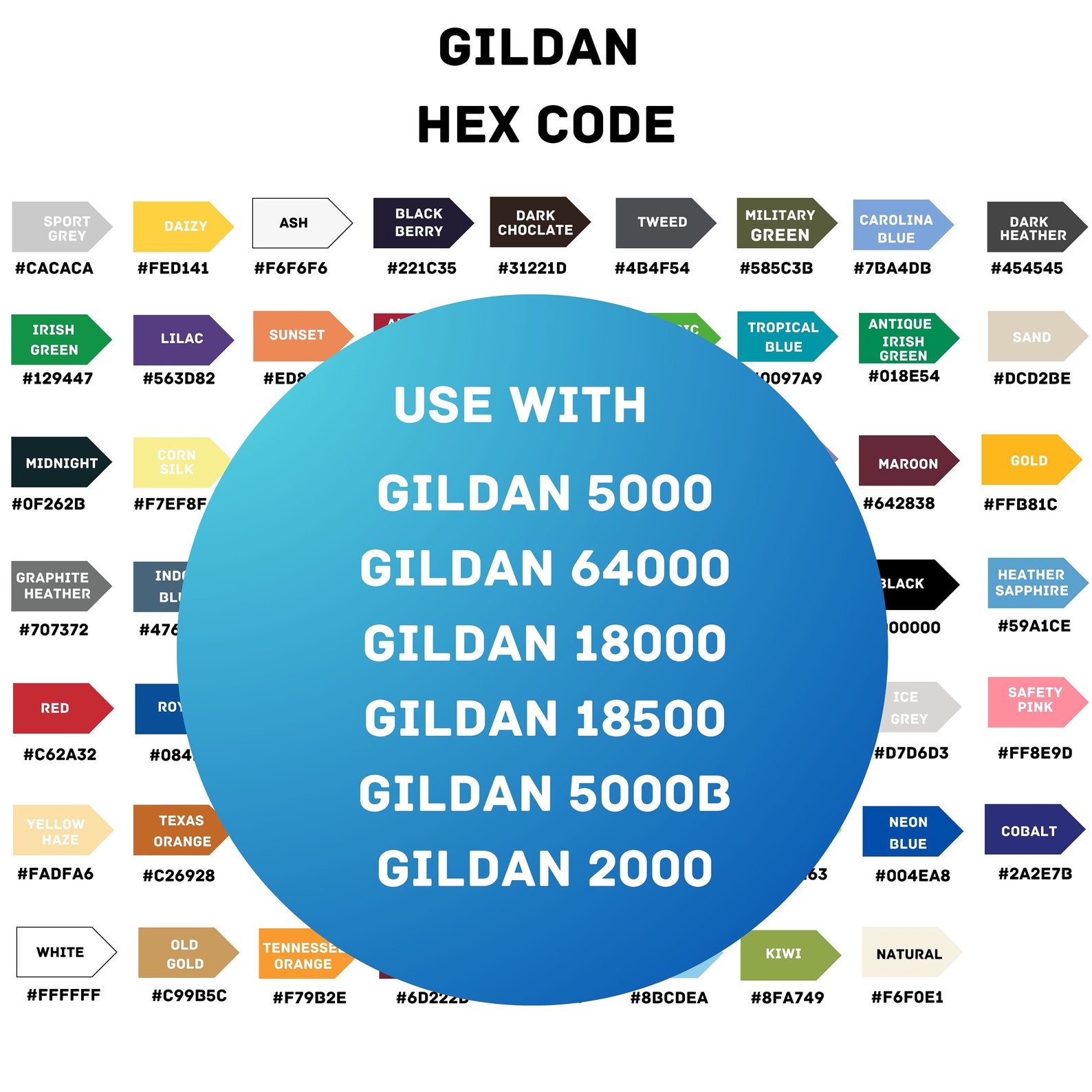 Gildan hex code color chart gildan color chart 5000 gildan 64000