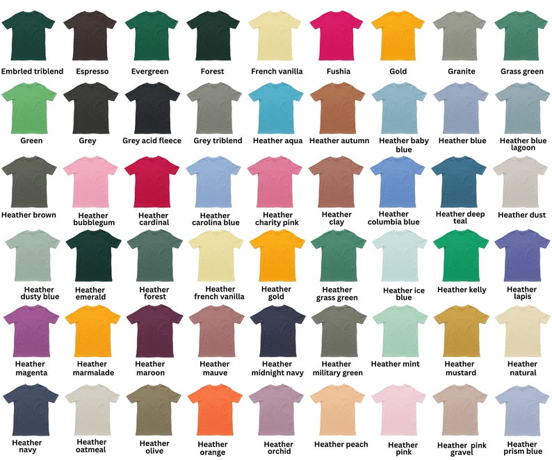 T-shirt Color Chart Template, Bella Canvas Gildan Mockup (PNG) - Etsy