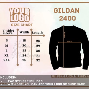 Gildan 2400 Size Chart | Gildan Size Chart | Gildan sizing | Long Sleeve t-shirt Size Chart | gildan 2400 Mockups, elegant mockups