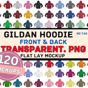 Sudadera con capucha Gildan 18500 G185 PNG transparente editable tabla de colores y paquete de maquetas Gildan 18500 paquete de maquetas delanteras y traseras, maqueta PNG