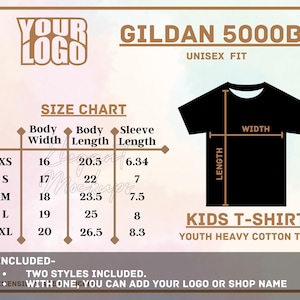 Gildan 5000B Youth Size Chart, T Shirt Mockup, Gildan Tshirt Sizing, 5000B Size Chart for Kids, Gildan 5000 size chart, 5000b size chart