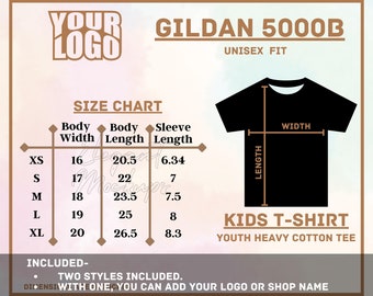 Gildan 5000B Jugendgröße, T-Shirt Mockup, Gildan Tshirt Sizing, 5000B Größentabelle für Kinder, Gildan 5000 Größentabelle, 5000B Größentabelle