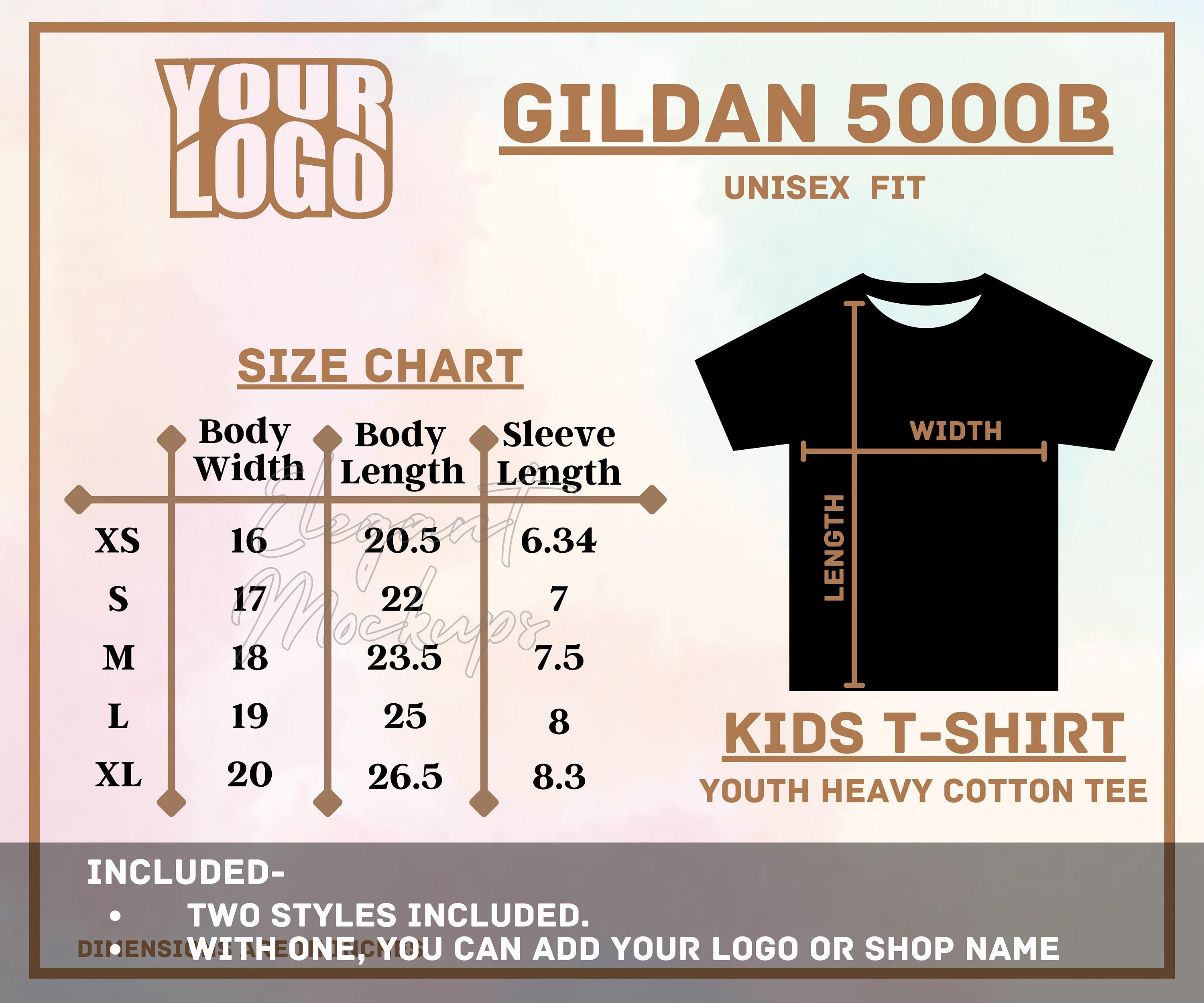 Gildan 5000B Youth Size Chart, T Shirt Mockup, Gildan Tshirt Sizing ...