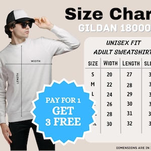 Gildan 18000 Size Chart, 18000 size chart, Gildan 18000 Mockup and size chart, Gildan 18000 Size Guide, Gildan size chart, 18000 gildan
