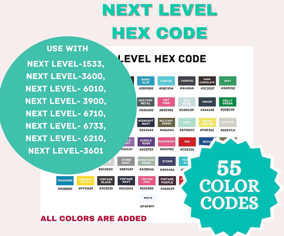 Next Level Hex Code Color Chart (PDF & JPG) - Etsy