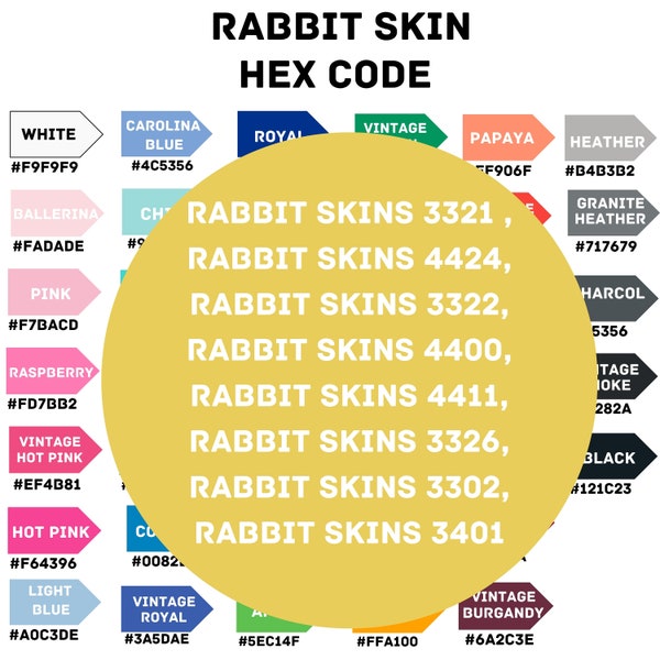 Hex code rabbit skin, Editable Rabbit skins color chart, Rabbit skins color chart 3321 , 4424, 3322, 4400, 4411, 3326, 3302, 3401