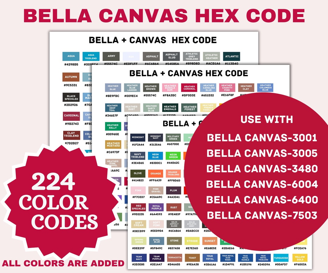 Hex Code Bella + Canvas , Bella Canvas 3001 Color Chart, Color Chart ...