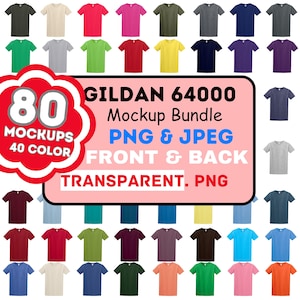 Paquete de maqueta PNG Gildan 64000, fondos transparentes + blancos, paquete de maqueta delantera y trasera Gildan 64000, maqueta de camiseta PNG, G64000