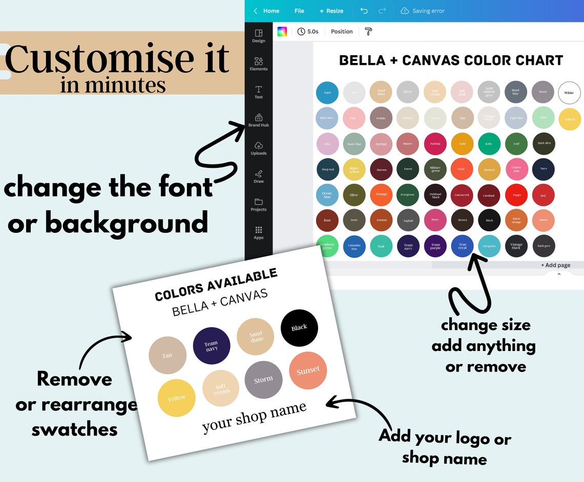 Editable Bella Canvas Color Chart Bella Canvas 3001 Color Etsy