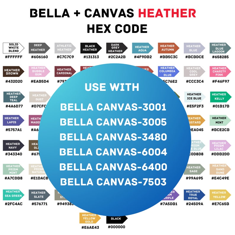 Hex Code Bella + Canvas , Bella Canvas 3001 Color Chart, Color Chart ...