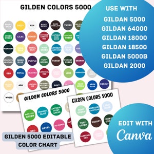 Canva Editable Gildan color chart, Editable gildan Color Chart 5000, Gildan 64000, Gildan 18000, Gildan 18500, Gildan 5000B