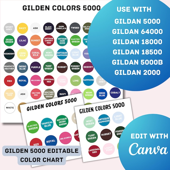 Canva Editable Gildan Color Chart Editable Gildan Color Chart 5000 Gildan 64000 Gildan 18000 Gildan 18500 Gildan 5000B Etsy Canada