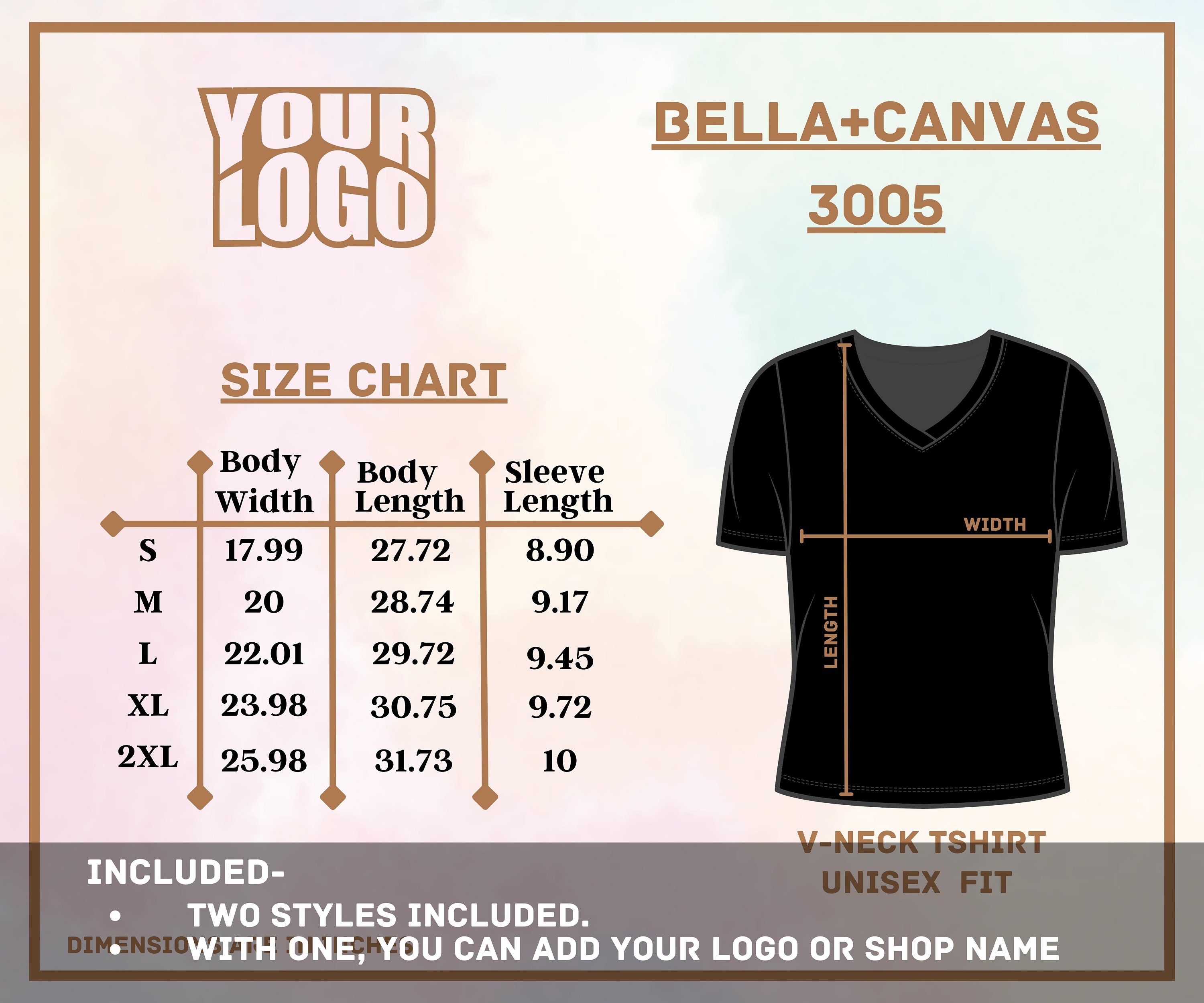 3005 SIZE CHART, Bella Canvas 3005 Size Chart, Size Chart Bella Canvas ...